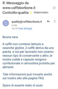 Caffè Borbone è Senza Glutine? La risposta dell'azienda